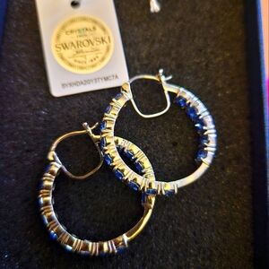 Swarovski  Blue Crystal  Hoop Earrings New
